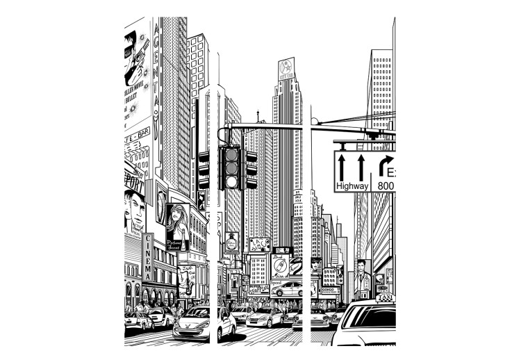 Room Divider Screen On the Streets of New York (3-piece) - black and white architecture 133148 additionalImage 3