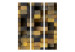 Folding Screen Wooden Cubes - wooden texture in checkered pattern with geometric figures 133648 additionalThumb 3