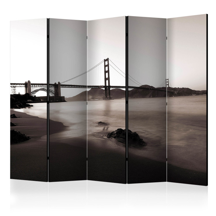 Room Divider Screen San Francisco: Golden Gate Bridge in Black and White II - dark landscape 133848