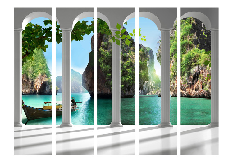 Room Divider On the Terrace II (5-piece) - view from behind columns to a scenic landscape 134148 additionalImage 3