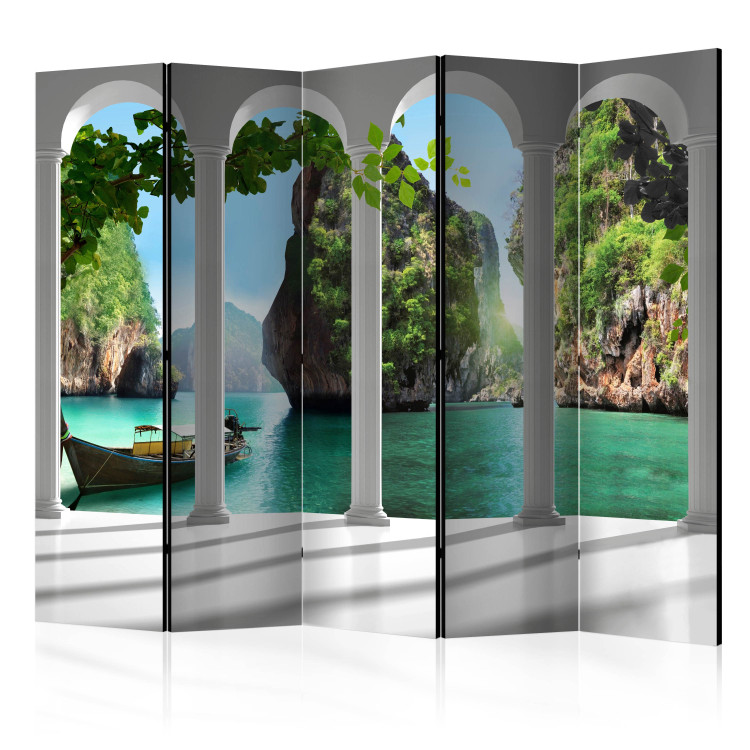Room Divider On the Terrace II (5-piece) - view from behind columns to a scenic landscape 134148