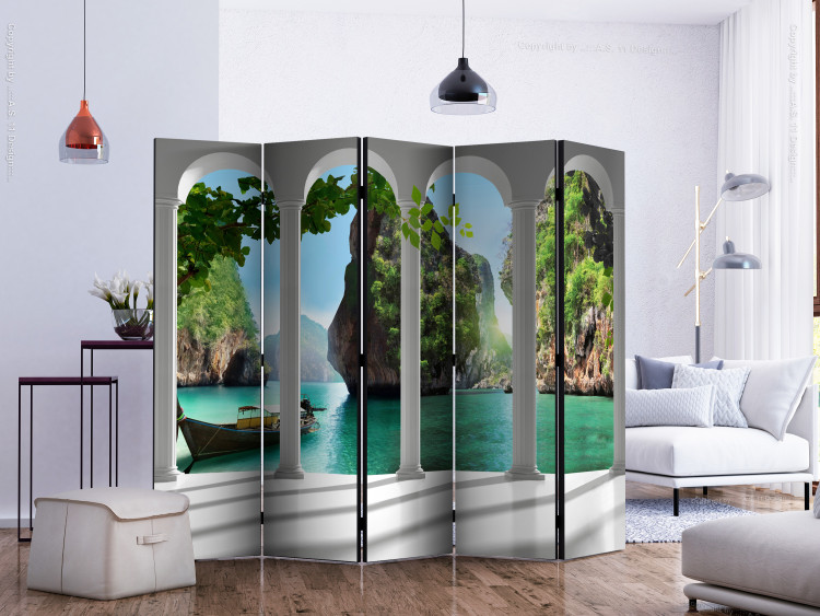 Room Divider On the Terrace II (5-piece) - view from behind columns to a scenic landscape 134148 additionalImage 2