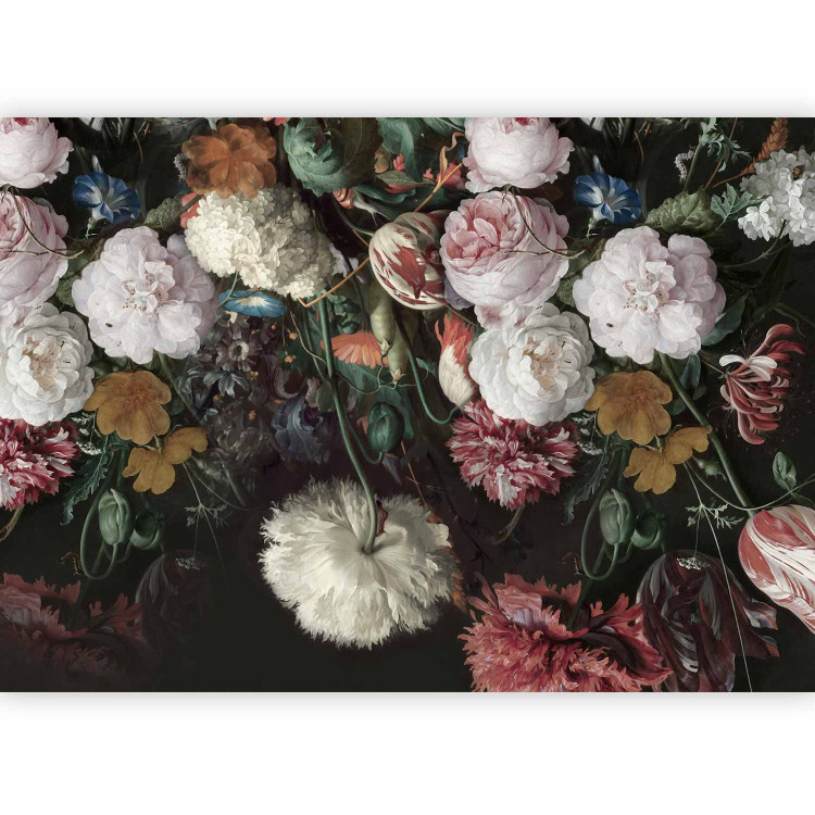 Photo Wallpaper Flowering flowers in vintage style - motif of painted colourful flowers 135748 additionalImage 1