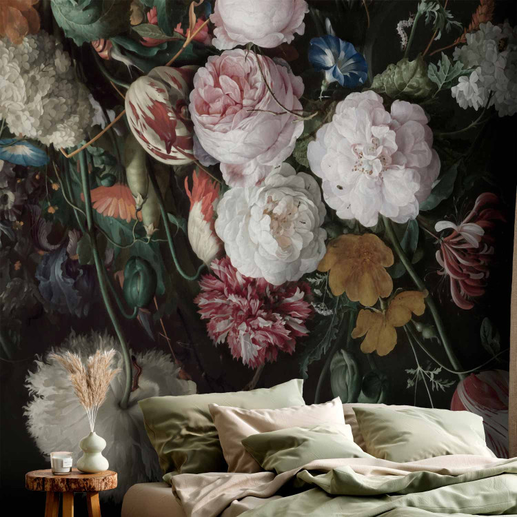 Photo Wallpaper Flowering flowers in vintage style - motif of painted colourful flowers 135748 additionalImage 2
