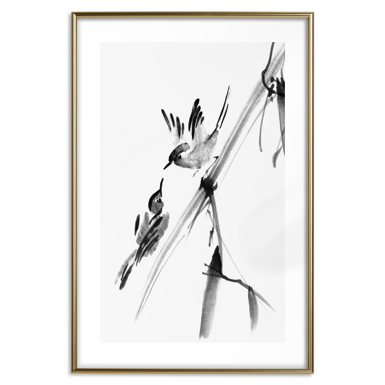 Poster Winged Love - minimalist composition of birds among trees 136048 additionalImage 20