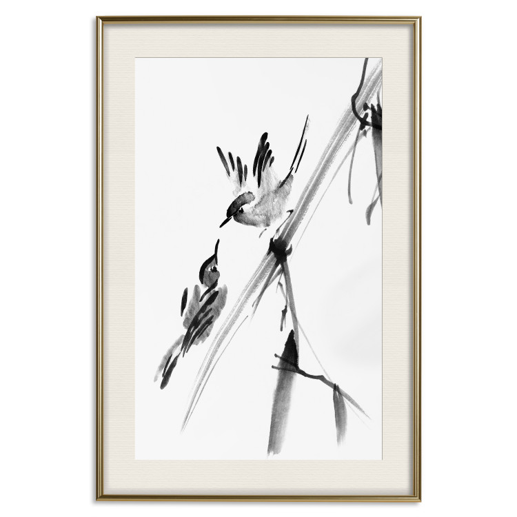 Poster Winged Love - minimalist composition of birds among trees 136048 additionalImage 27