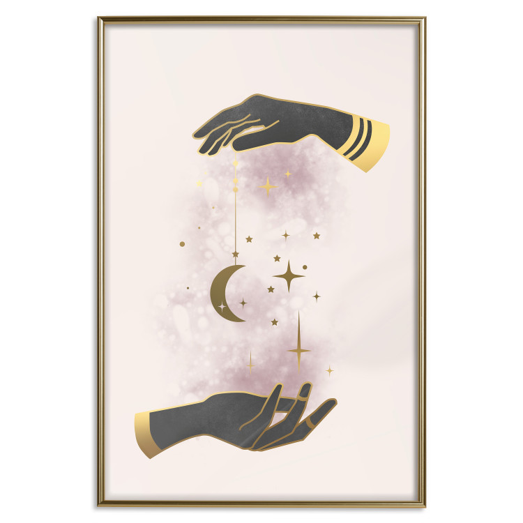 Poster Total Magic - extraordinary abstraction with hands and moon on a beige background 136548 additionalImage 11