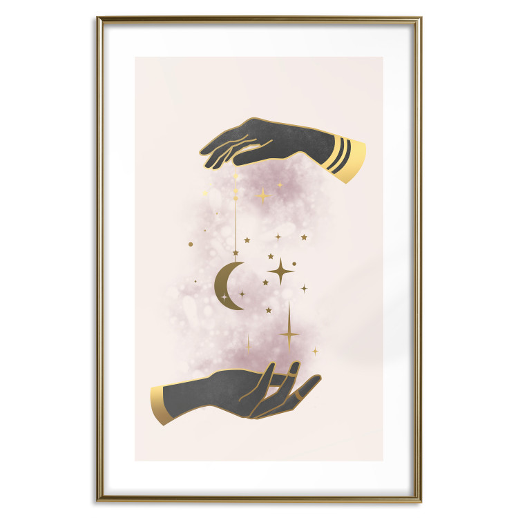 Poster Total Magic - extraordinary abstraction with hands and moon on a beige background 136548 additionalImage 13