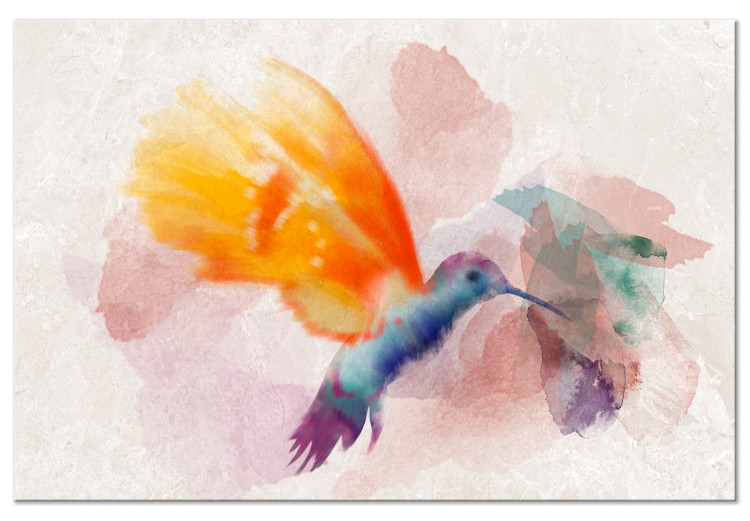 Canvas Yellow Hummingbird (1-piece) Wide - bird in delicate watercolors 138248