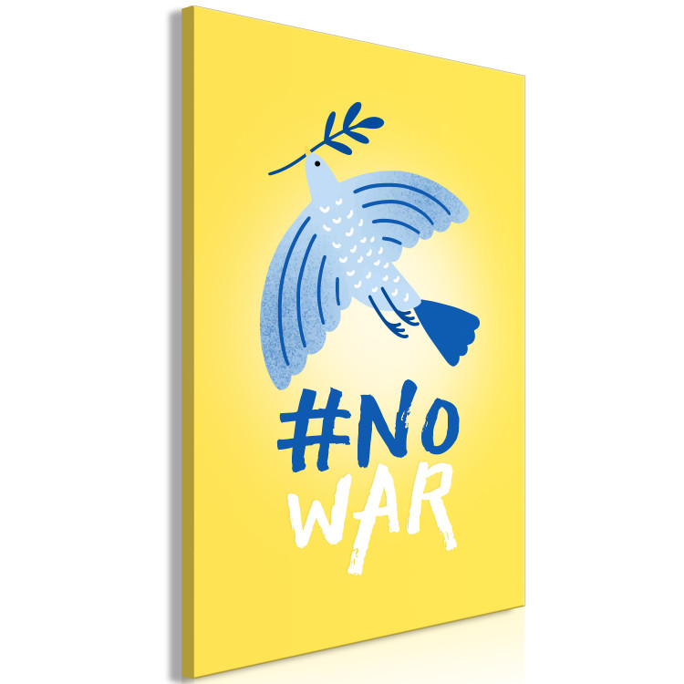 Canvas Print No War (1-piece) Vertical - blue bird on yellow background with text 142448 additionalImage 2