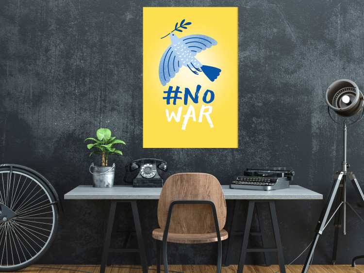 Canvas Print No War (1-piece) Vertical - blue bird on yellow background with text 142448 additionalImage 3