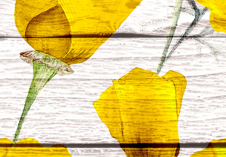 Canvas Art Print Yellow Flowers (1-piece) - lemon plants on a light wood background 144648 additionalImage 5