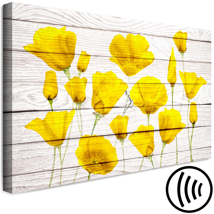 Canvas Art Print Yellow Flowers (1-piece) - lemon plants on a light wood background 144648 additionalImage 6