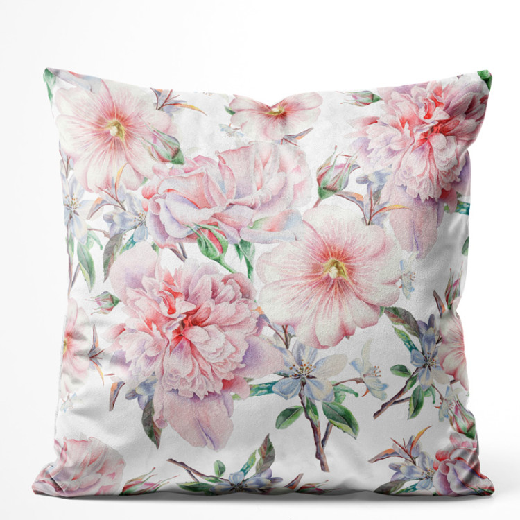 Decorative Velor Pillow Spring beauty - a subtle floral composition in cottagecore style 147048