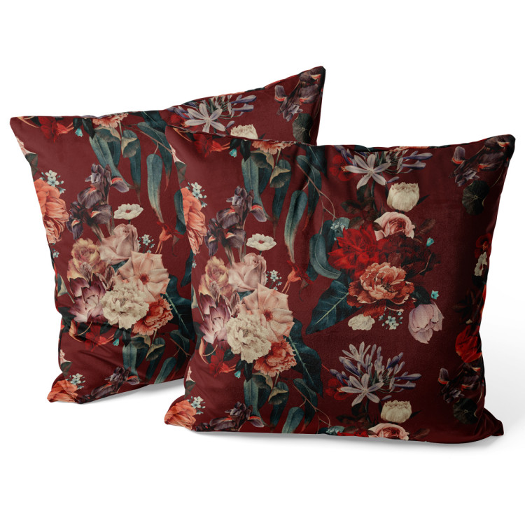 Decorative Velor Pillow Noble bouquet - composition of flowers on a burgundy background 147148 additionalImage 3