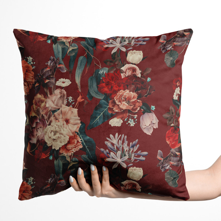 Decorative Velor Pillow Noble bouquet - composition of flowers on a burgundy background 147148 additionalImage 2