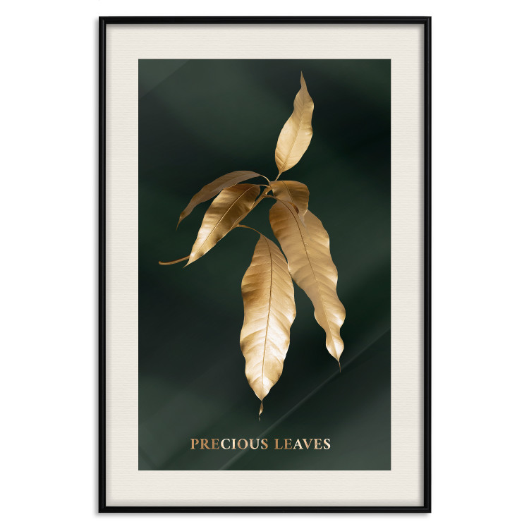 Poster Mango Leaves - Branch in Warm Tones on a Dark Background 148848 additionalImage 27