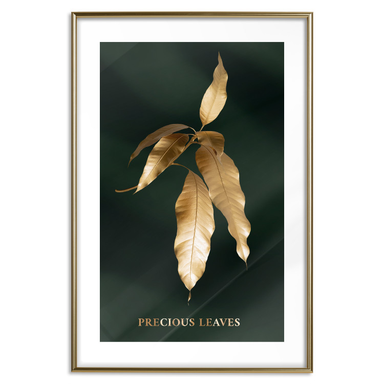 Poster Mango Leaves - Branch in Warm Tones on a Dark Background 148848 additionalImage 25