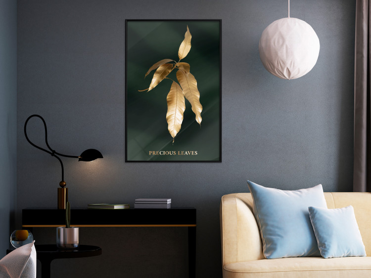 Poster Mango Leaves - Branch in Warm Tones on a Dark Background 148848 additionalImage 11