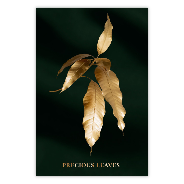 Poster Mango Leaves - Branch in Warm Tones on a Dark Background 148848