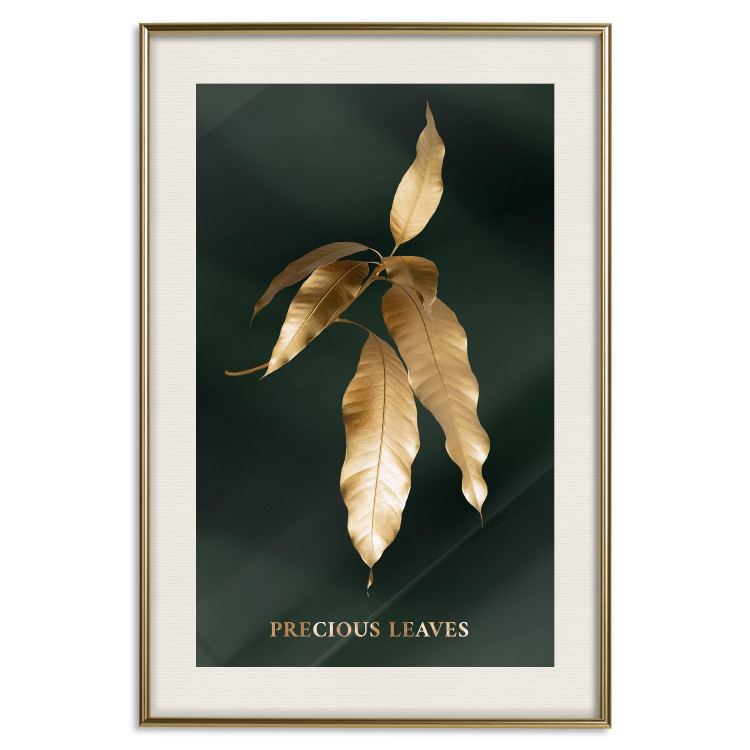 Poster Mango Leaves - Branch in Warm Tones on a Dark Background 148848 additionalImage 26
