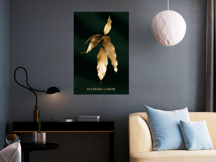 Poster Mango Leaves - Branch in Warm Tones on a Dark Background 148848 additionalImage 12