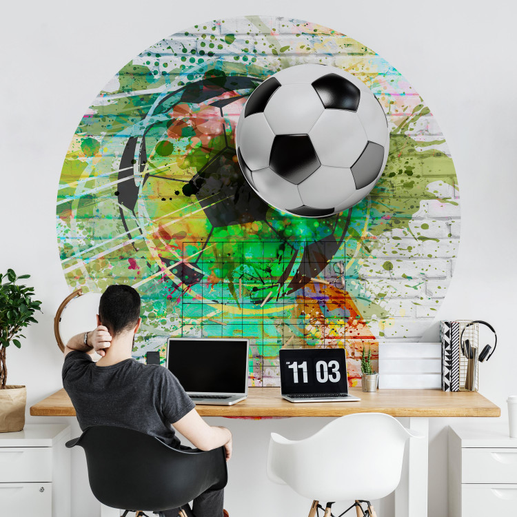 Round wallpaper Colorful Sport - Football on the Background of a Multi-Colored Brick Wall 149148 additionalImage 2