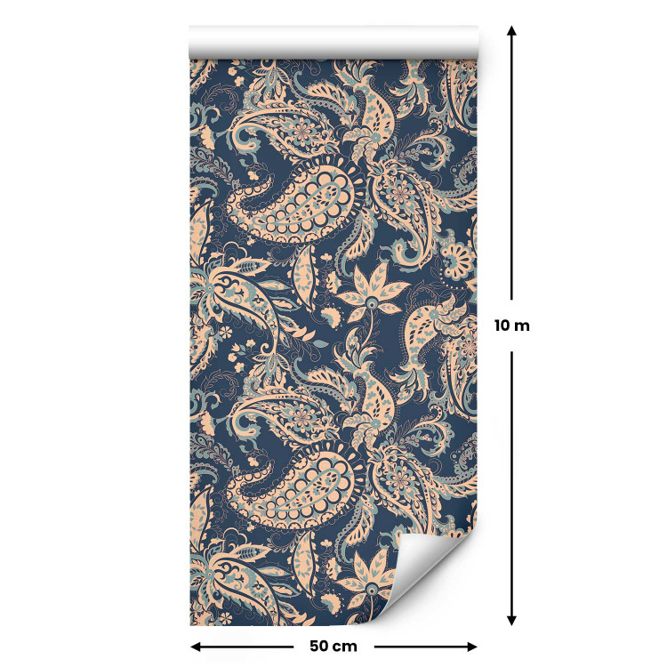 Wallpaper Indian Ornament - Floral Pattern Richly Decorated on a Blue Background 150048 additionalImage 2
