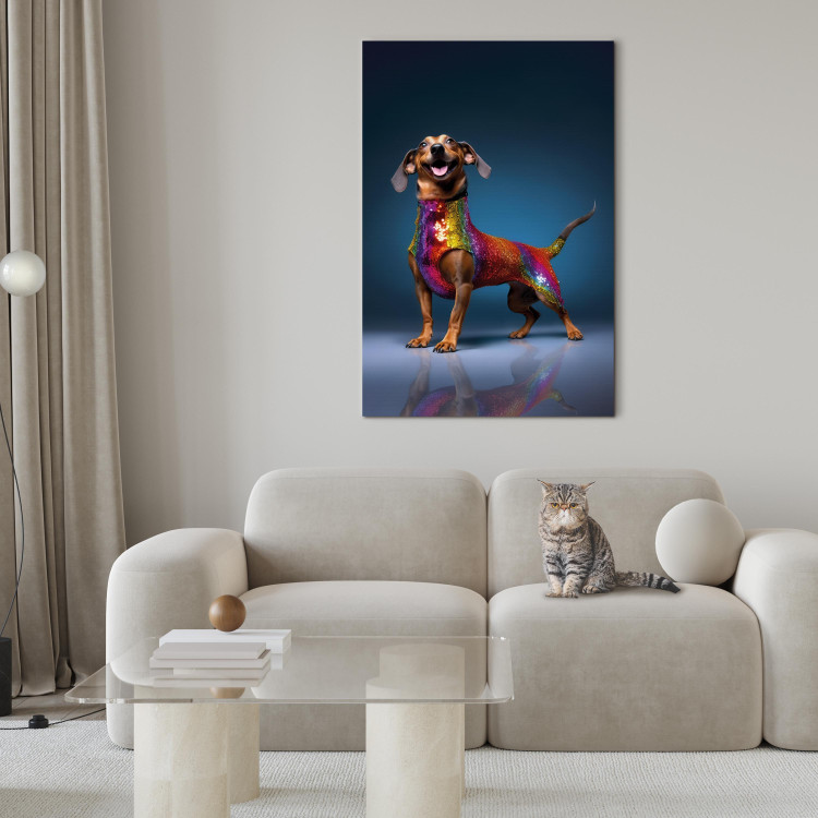 Canvas Print AI Dachshund Dog - Smiling Animal in Colorful Disguise - Vertical 150248 additionalImage 9