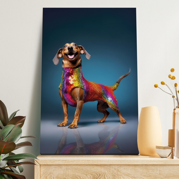 Canvas Print AI Dachshund Dog - Smiling Animal in Colorful Disguise - Vertical 150248 additionalImage 5