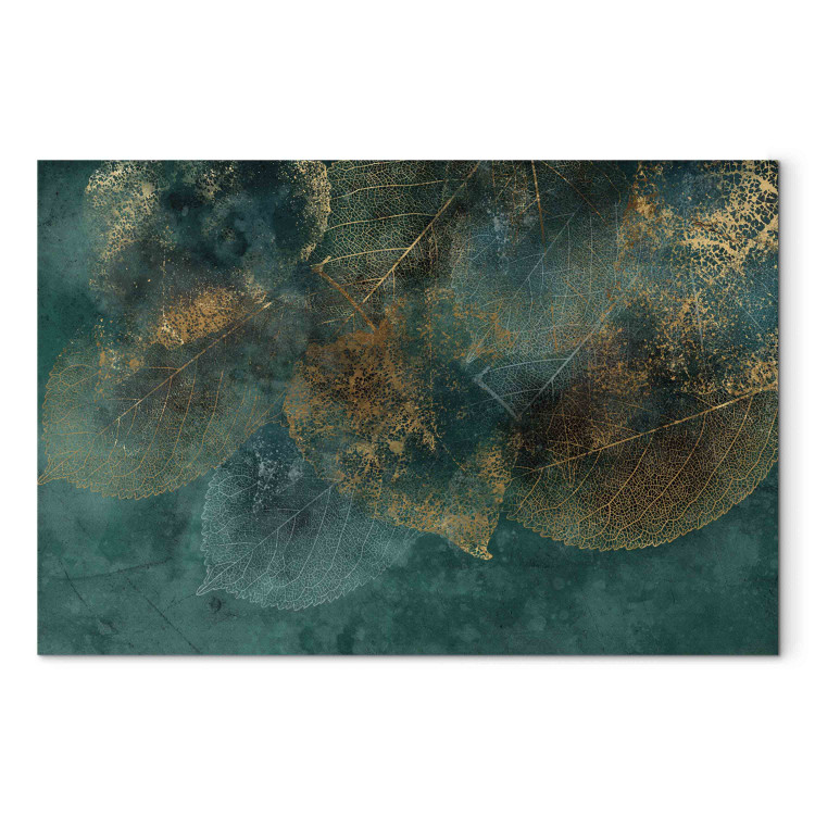 Canvas Art Print Reflection of Leaves - Plants With Autumn Color on a Green Background 151448