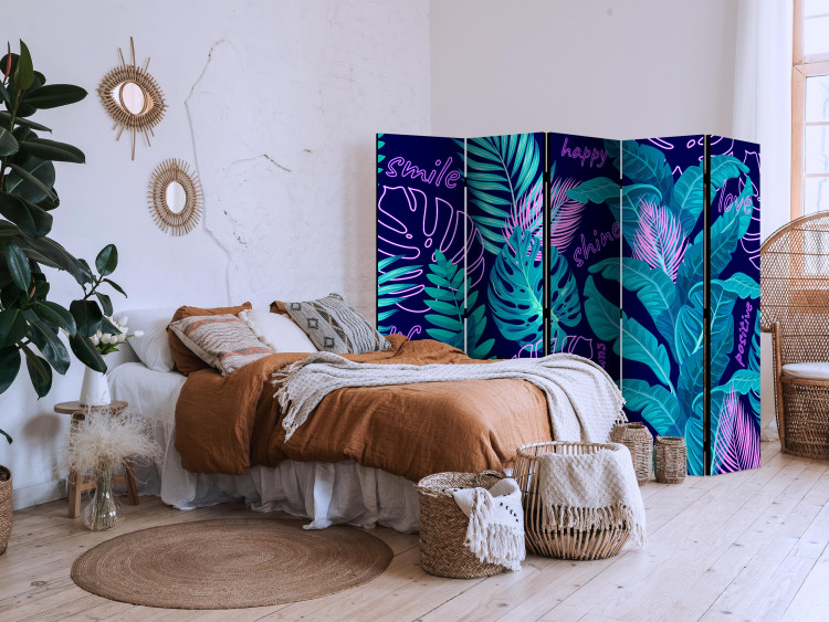 Room Divider Screen Tropical Leaves - Neon Tropical Jungle II [Room Dividers] 152048 additionalImage 2