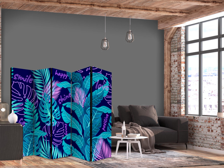 Room Divider Screen Tropical Leaves - Neon Tropical Jungle II [Room Dividers] 152048 additionalImage 4