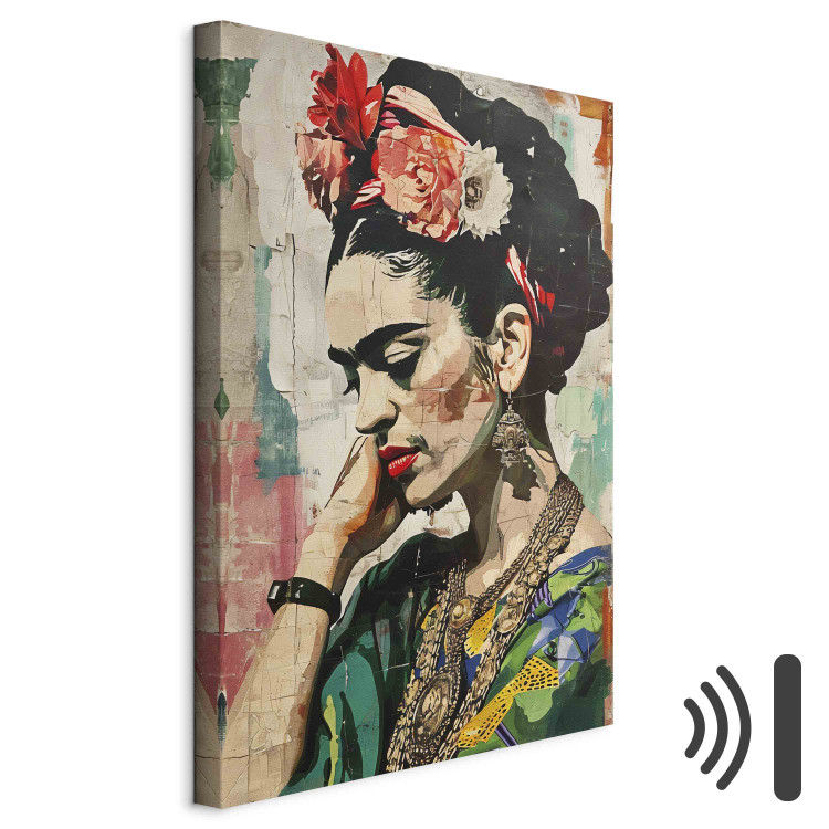 Canvas Art Print Frida Kahlo - A Colorful Portrait of a Woman on a Cracked Wall 152248 additionalImage 8