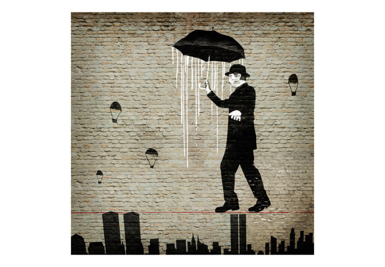 Wall Mural Charlie Chaplin - Mural with Silhouette of Man with Umbrella in Lines 60748 additionalImage 1