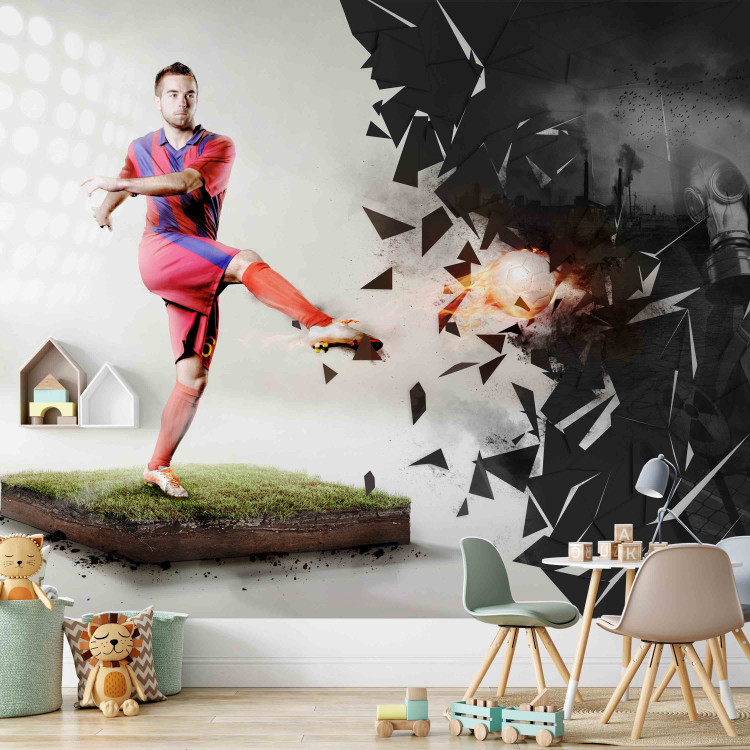 Photo Wallpaper Sporty Abstraction - Soccer player kicking the ball on the field for a teenager 61148 additionalImage 6