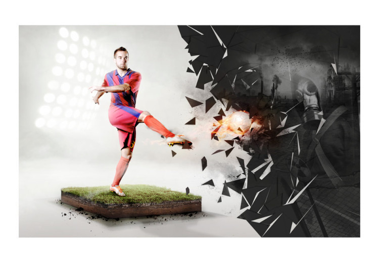 Photo Wallpaper Sporty Abstraction - Soccer player kicking the ball on the field for a teenager 61148 additionalImage 1