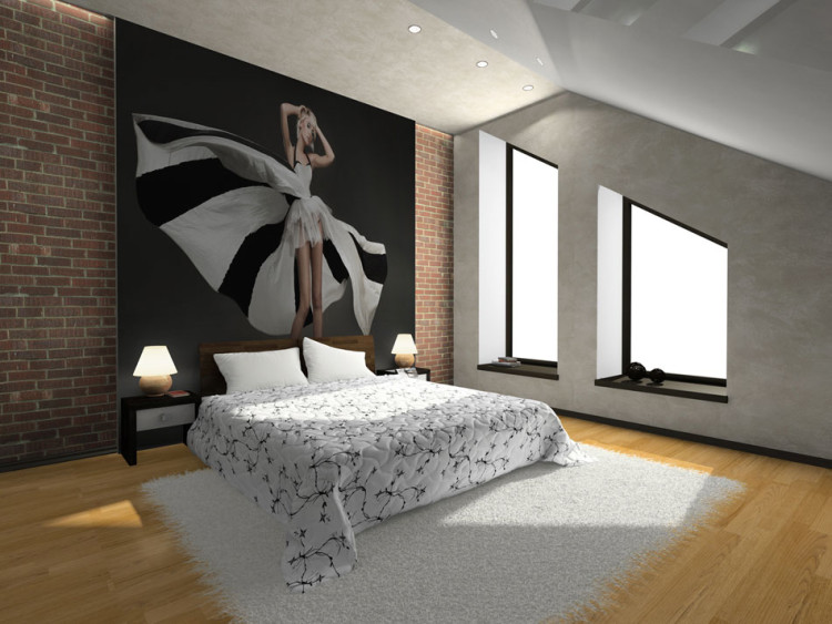 Wall Mural Black and White Creation - Silhouette of a female model in a flowing dress 61248