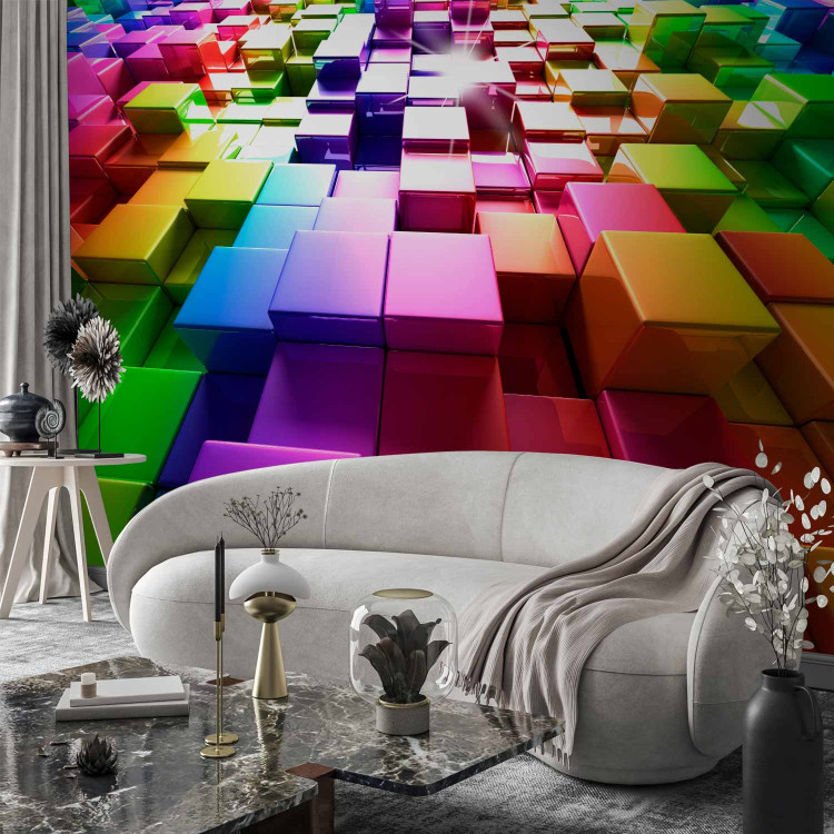 Photo Wallpaper Rainbow Cubes - background pattern with colorful rainbow-themed cubes 61948