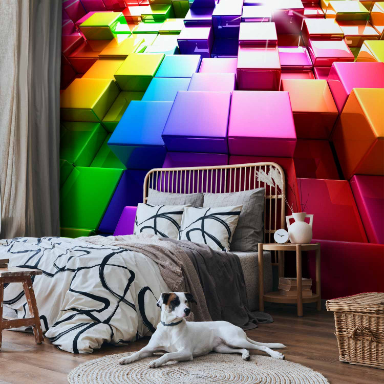 Photo Wallpaper Rainbow Cubes - background pattern with colorful rainbow-themed cubes 61948 additionalImage 2