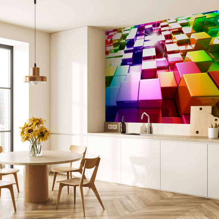 Photo Wallpaper Rainbow Cubes - background pattern with colorful rainbow-themed cubes 61948 additionalImage 7