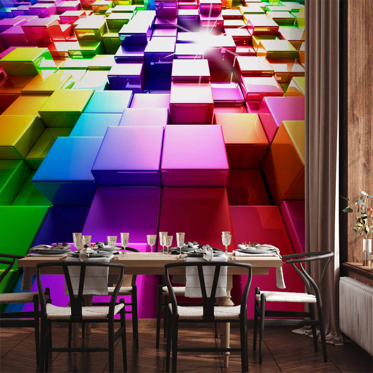 Photo Wallpaper Rainbow Cubes - background pattern with colorful rainbow-themed cubes 61948 additionalImage 4