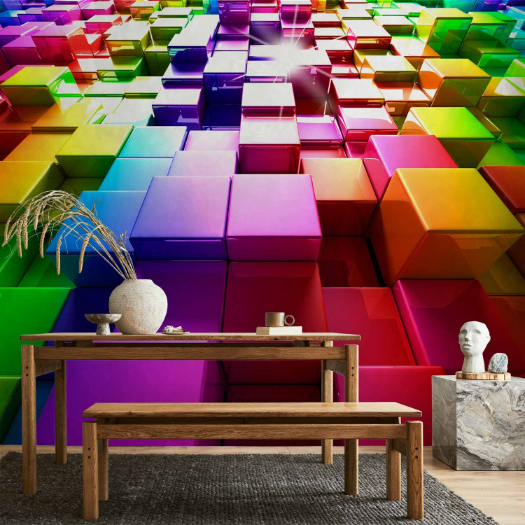 Photo Wallpaper Rainbow Cubes - background pattern with colorful rainbow-themed cubes 61948 additionalImage 6