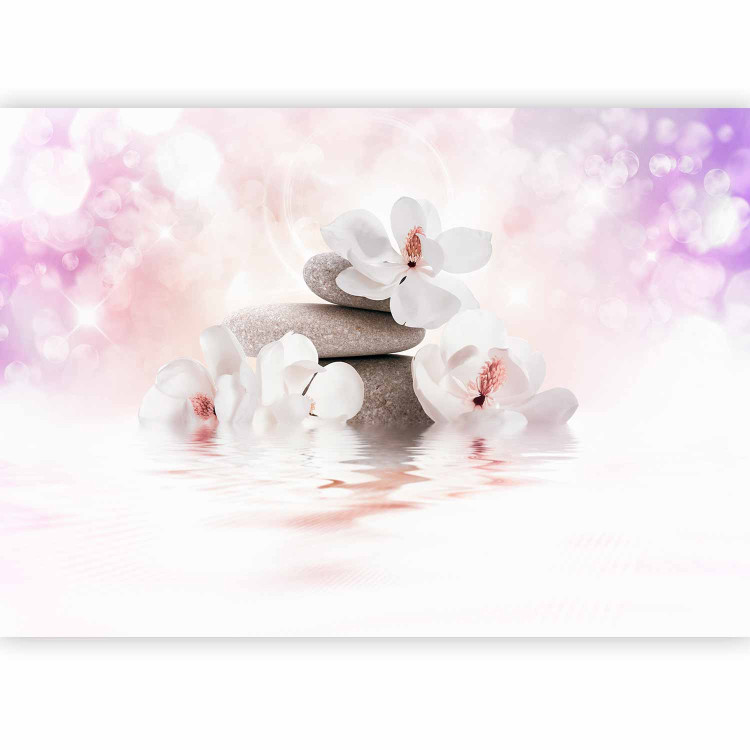 Wall Mural Orient - magnolia flower motif with zen stones on a purple background 87848 additionalImage 1