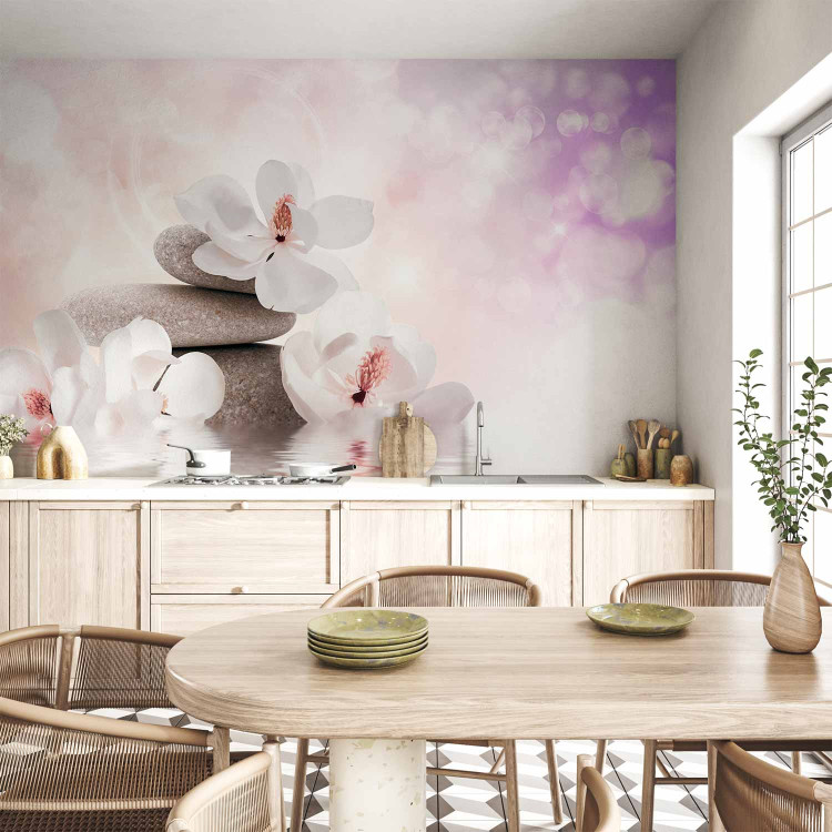 Wall Mural Orient - magnolia flower motif with zen stones on a purple background 87848 additionalImage 6