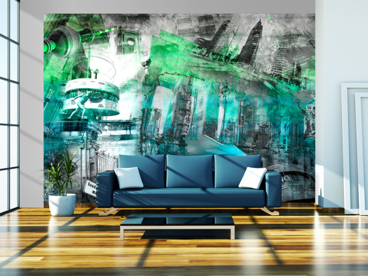 Wall Mural Berlin collage - architecture with blue and green elements 88948
