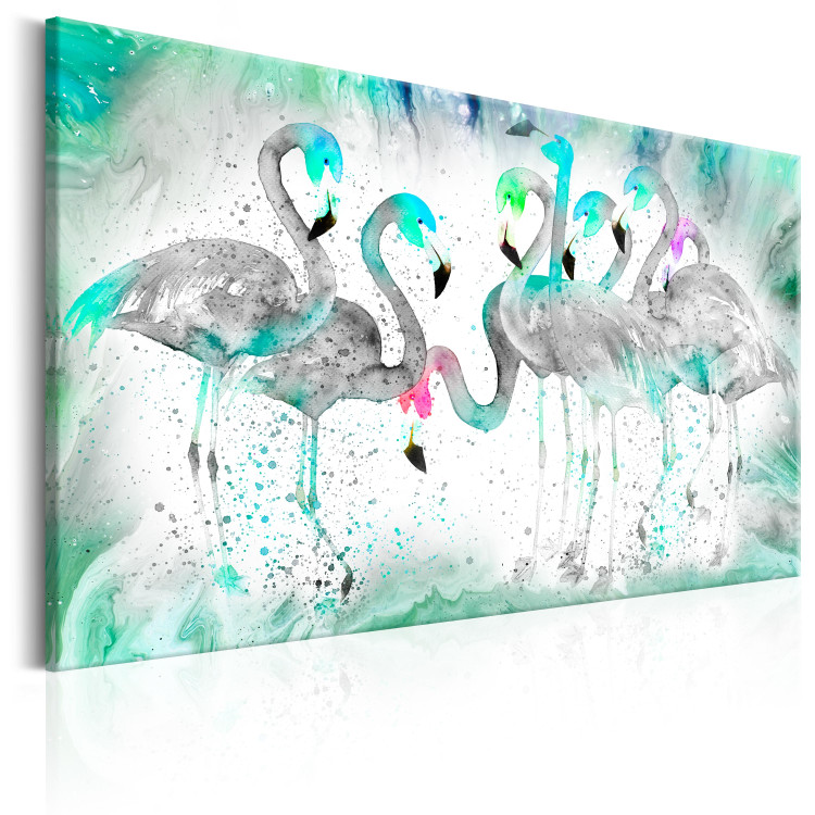 Canvas Turquoise Flamingos - Gray Birds with Artistic Turquoise Color 98148 additionalImage 2