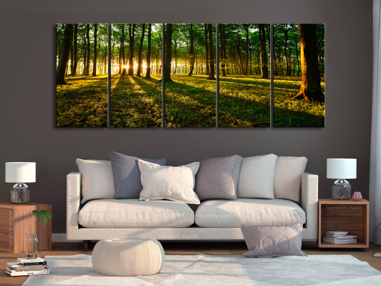 Canvas Print In the Shade of Trees (5-piece) - Landscape with View of Forest and Sun 105758 additionalImage 3