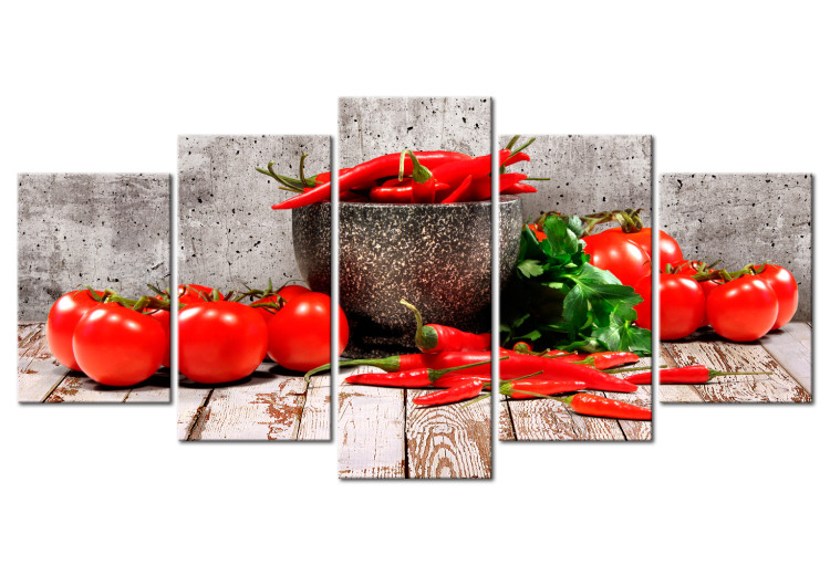 Canvas Print Red Vegetables (5-part) Concrete Wide - Still Life of Bell Peppers 107958
