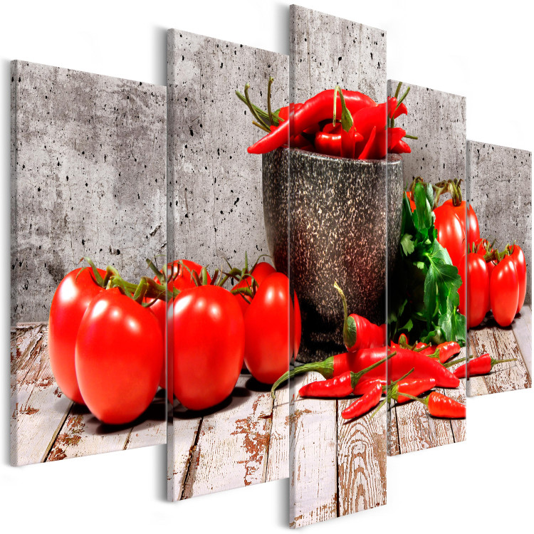Canvas Print Red Vegetables (5-part) Concrete Wide - Still Life of Bell Peppers 107958 additionalImage 2